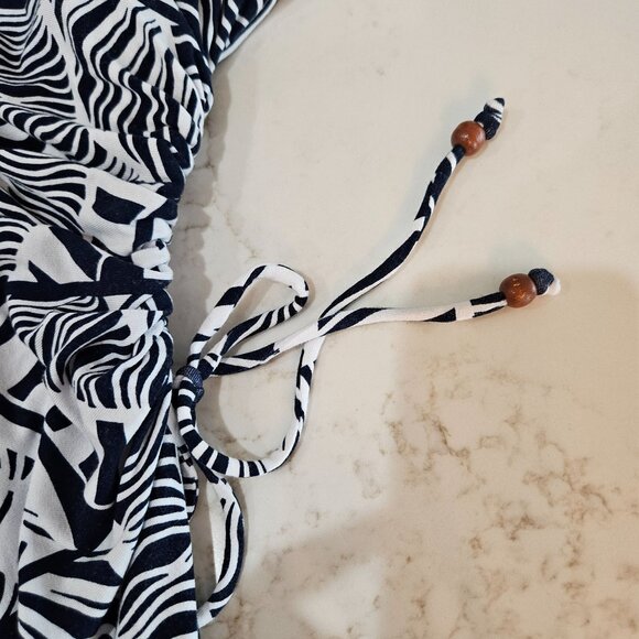 NEW! Tommy Bahama Maxi Dress Medium Navy Tropical Print Ruched Tie, Split - Picture 5 of 12